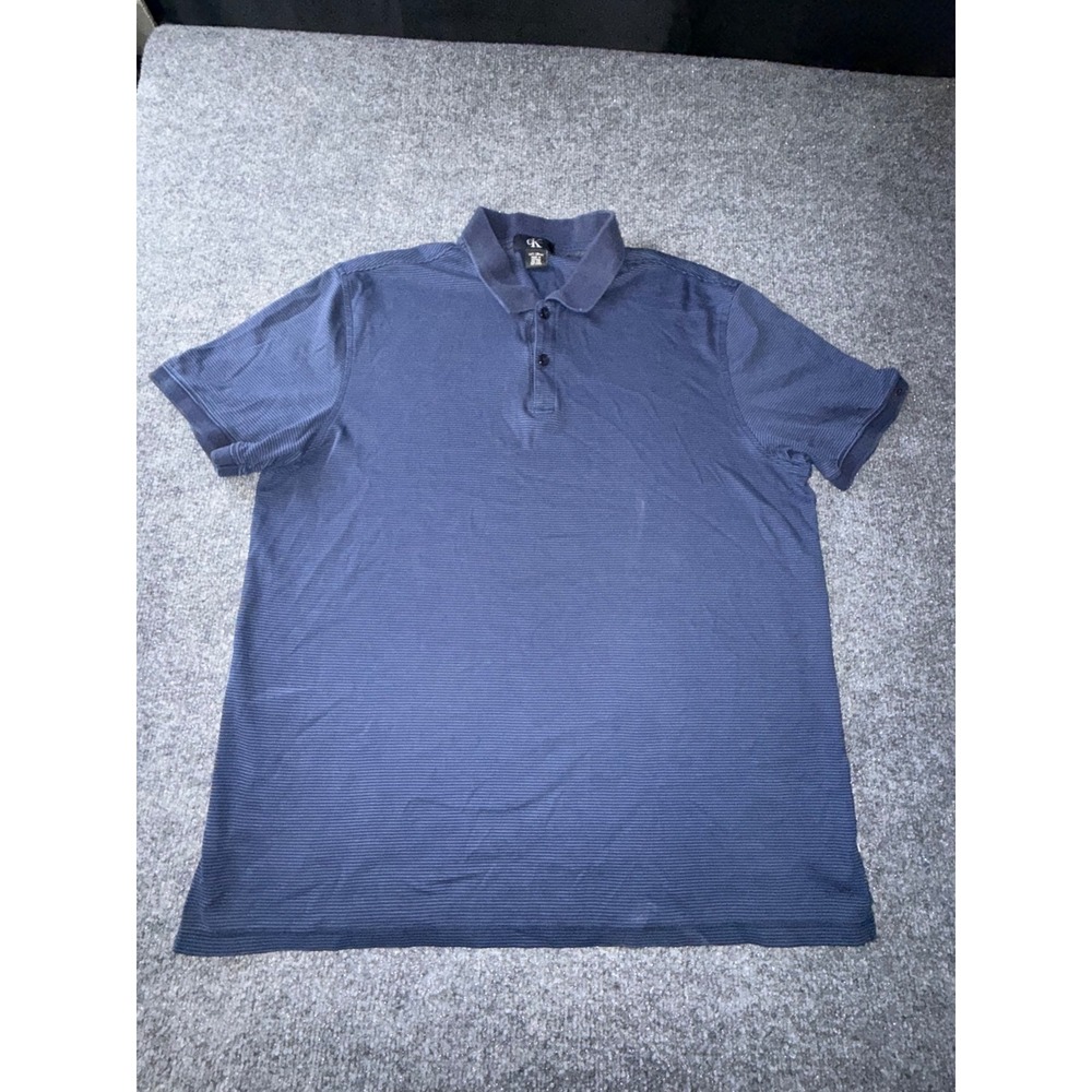 Calvin Klein Mens Polo Shirt Navy Blue Striped Short Sleeve Size XL RN 36543